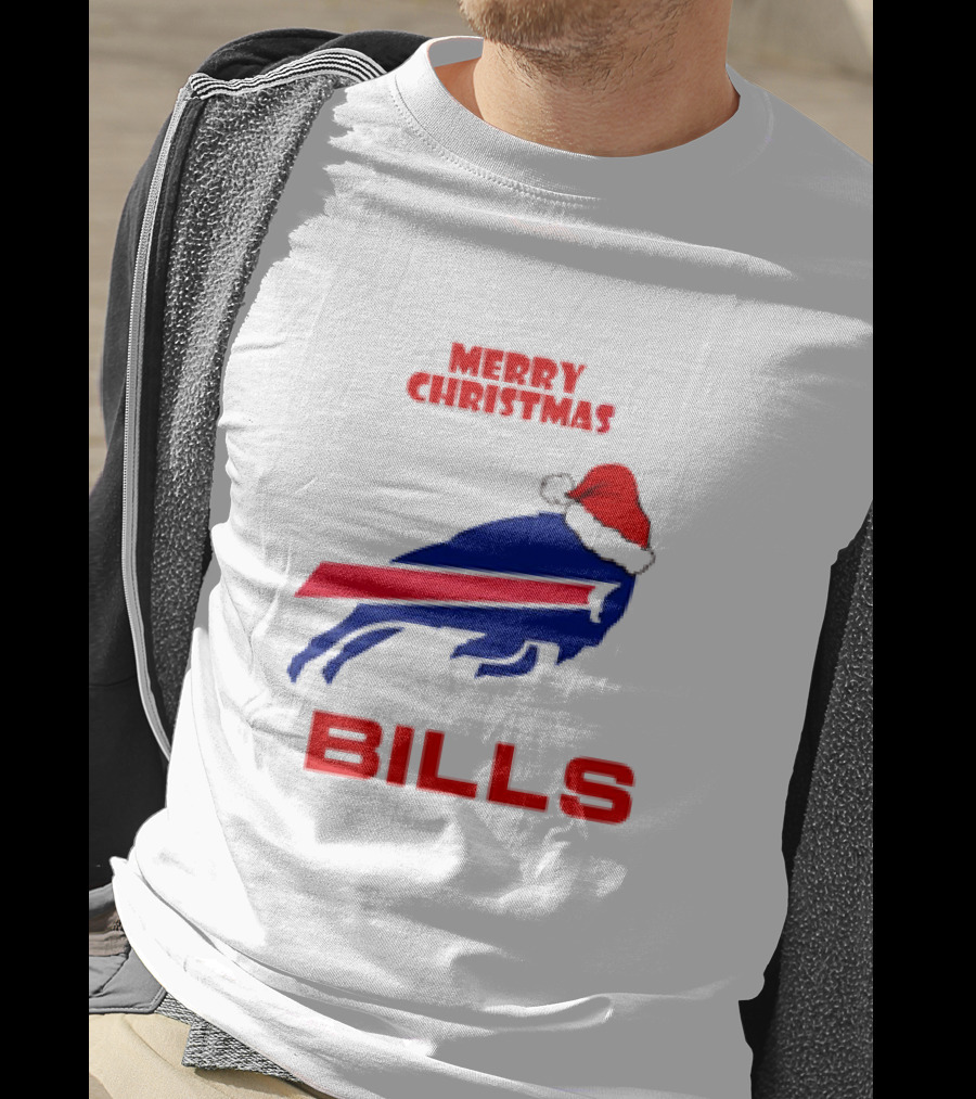 Merry Christmas Bills Santa Hat Logo Football Fan Gear T-Shirt