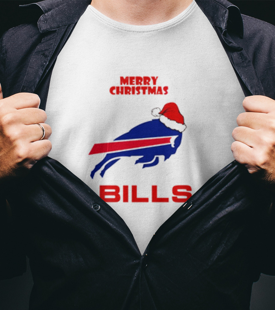Merry Christmas Bills Santa Hat Logo Football Fan Gear T-Shirt