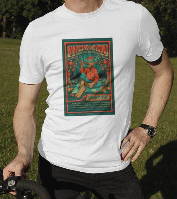 Yak Attack Cytrus Orange Is The New Yak Tour Spring 2025 Poster With Dates And Forest Scene T-Shirt
