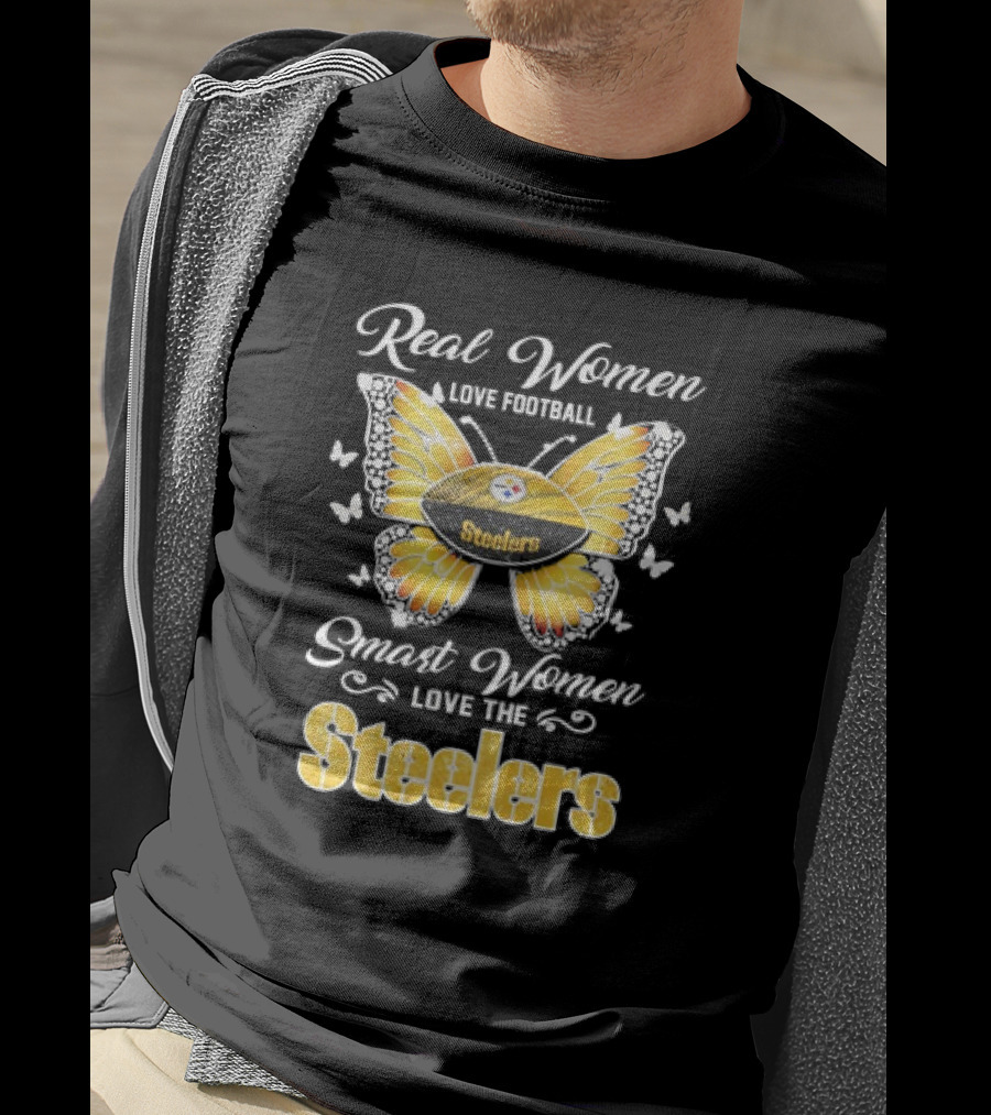 Real Women Love Football Smart Women Love The Steelers Football Butterfly T-Shirt