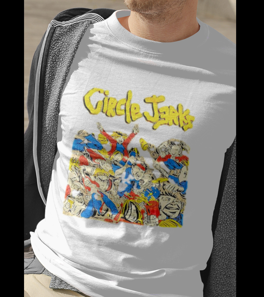 Circle Jerks Cartoon Energetic Crowd Scene With Vibrant Characters T-Shirt