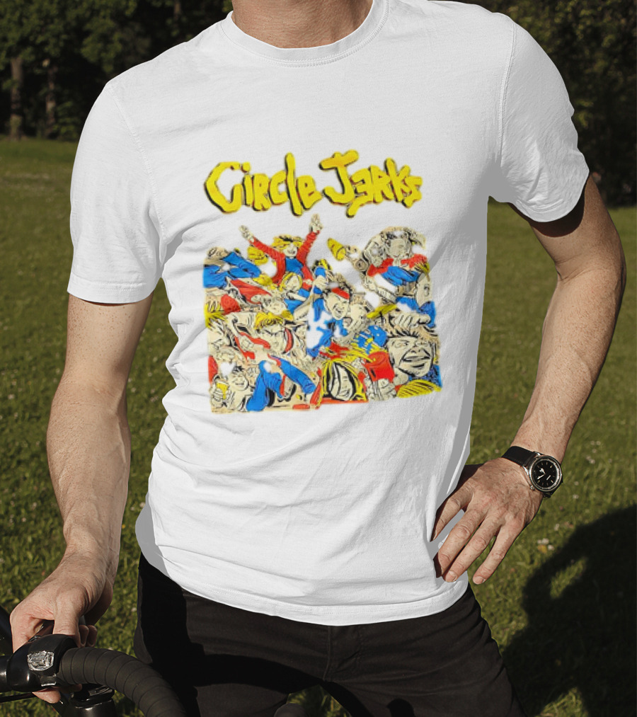 Circle Jerks Cartoon Energetic Crowd Scene With Vibrant Characters T-Shirt