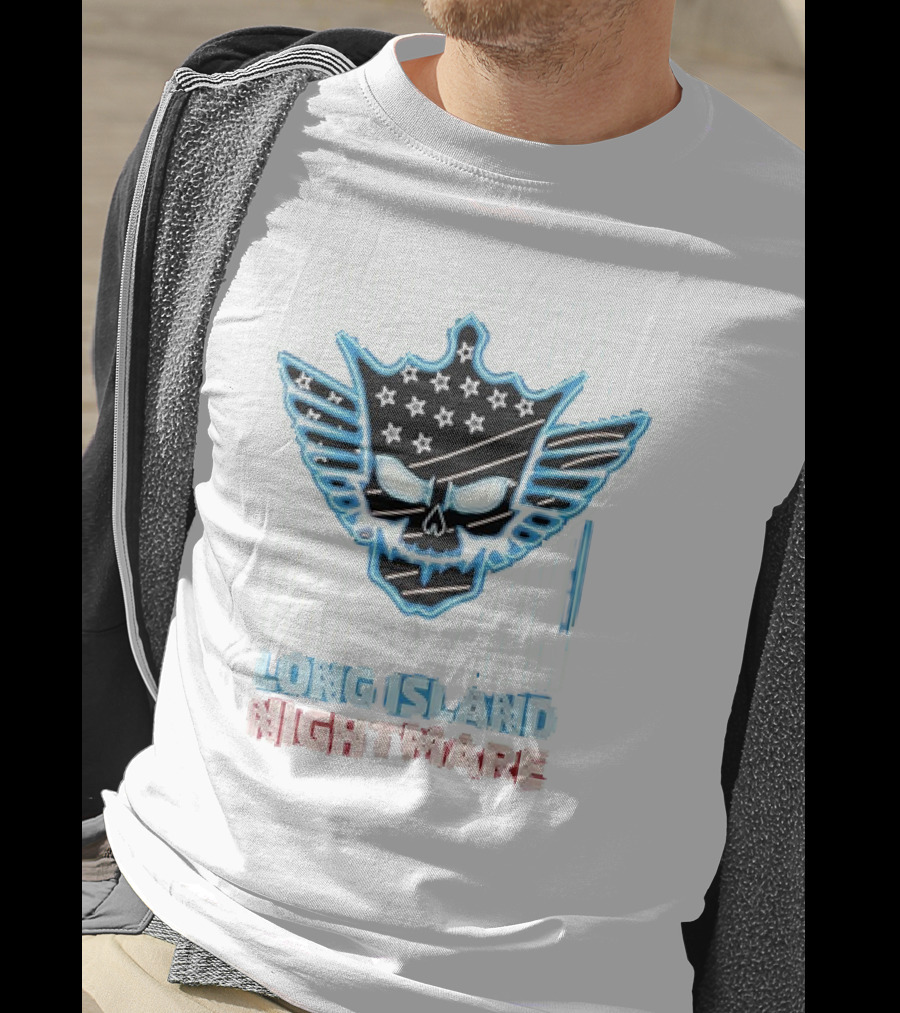 Long Island Nightmare Skull Stars Wings WWE T-Shirt