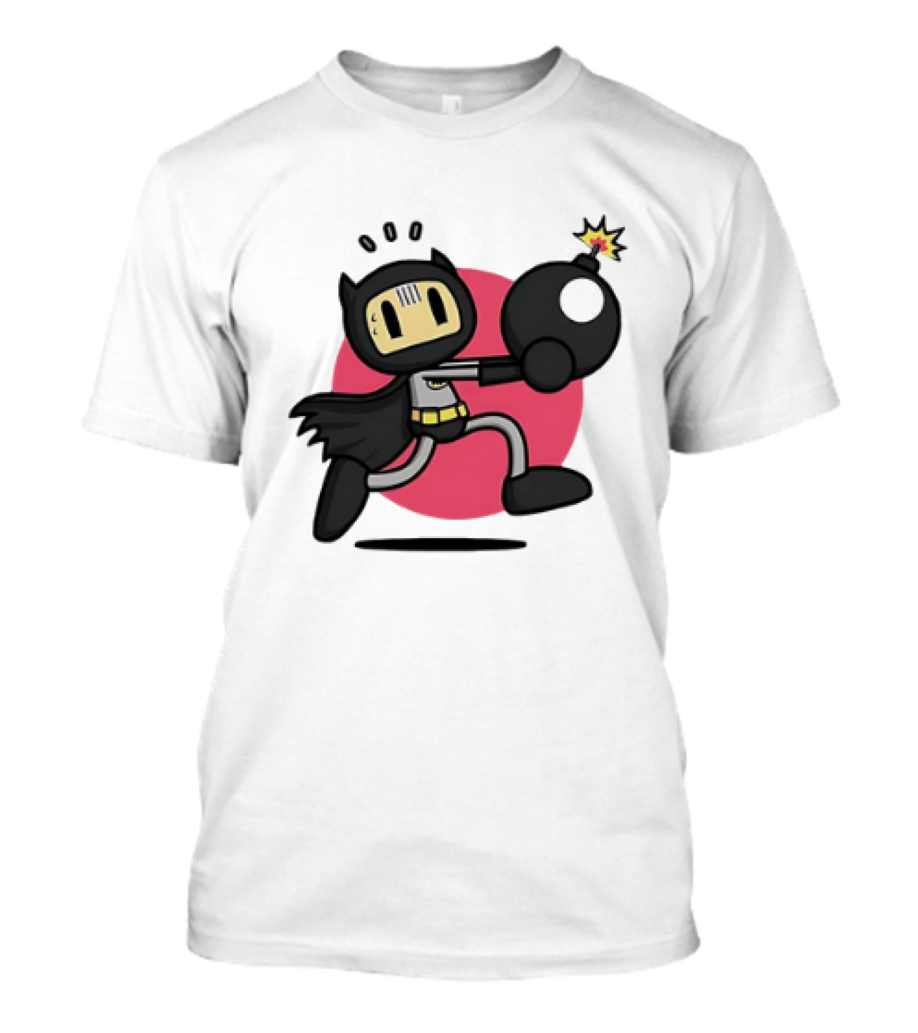 Batman Meets Bomberman Crossover With Iconic Superhero Cape And Explosive Action T-Shirt
