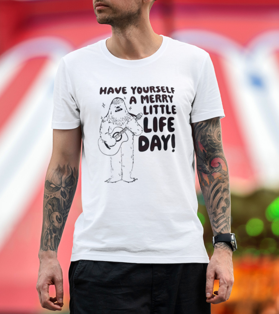 Bigfoot Have Yourself a Merry Little Life Day Playing Guitar T-Shirt