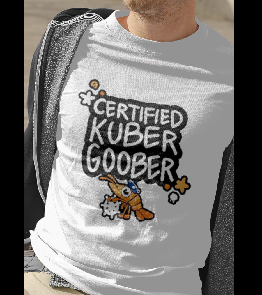 Certified Kuber Goober Kubernetes Shrimp Character With Clouds And Stars T-Shirt