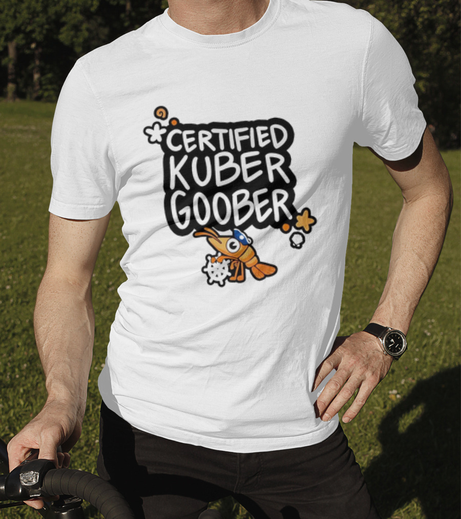 Certified Kuber Goober Kubernetes Shrimp Character With Clouds And Stars T-Shirt