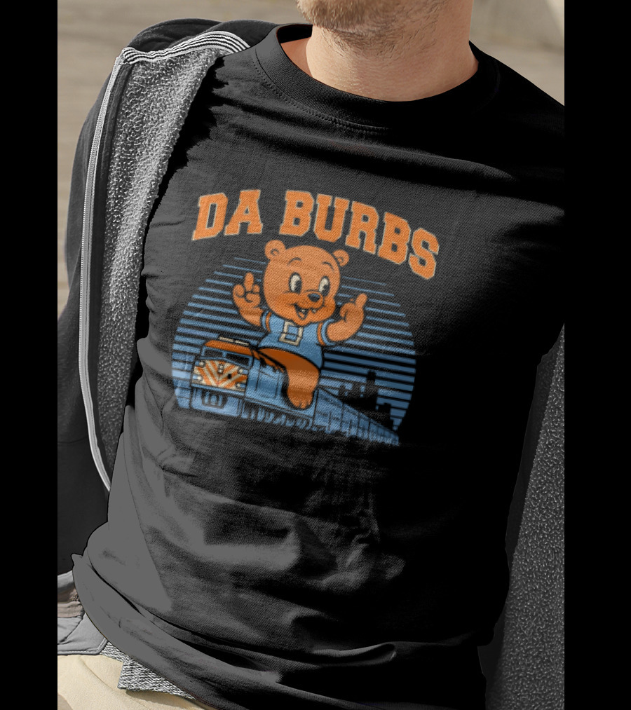 Da Burbs Train Chicago Bears Football Bear With Train Scene T-Shirt