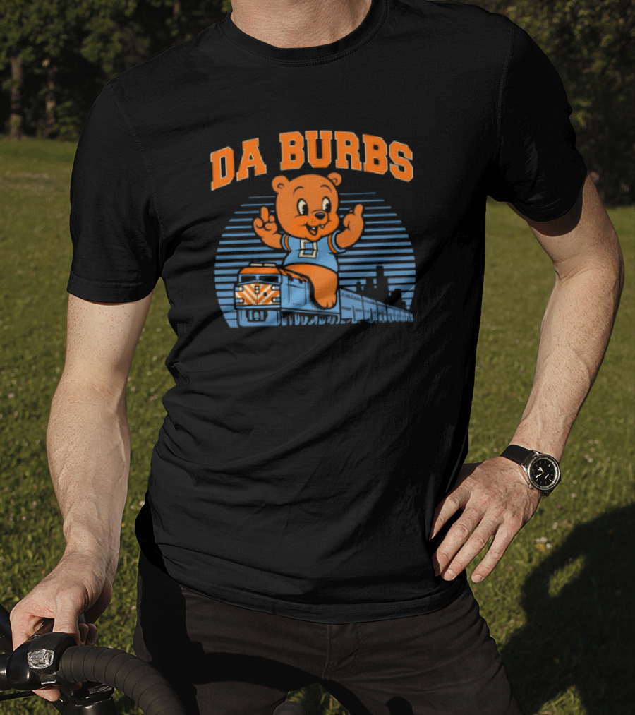 Da Burbs Train Chicago Bears Football Bear With Train Scene T-Shirt