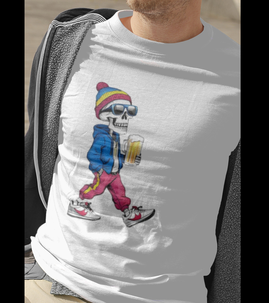Skeleton Somewhere It's Beer Time Walking With A Mug T-Shirt