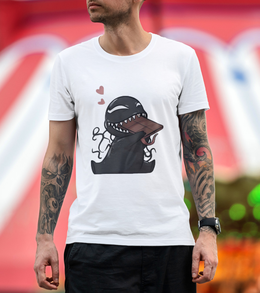 Venom Eating Chocolate Cartoon Meme with Hearts T-Shirt