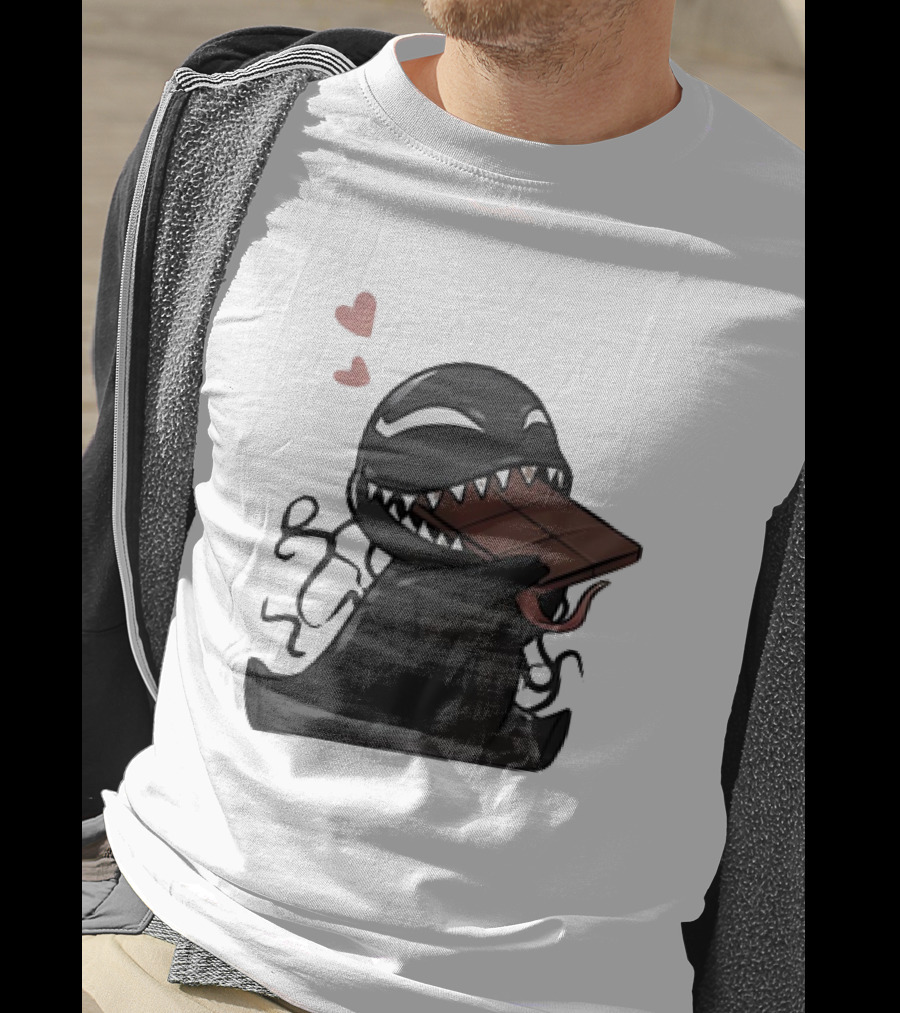 Venom Eating Chocolate Cartoon Meme With Hearts T-Shirt