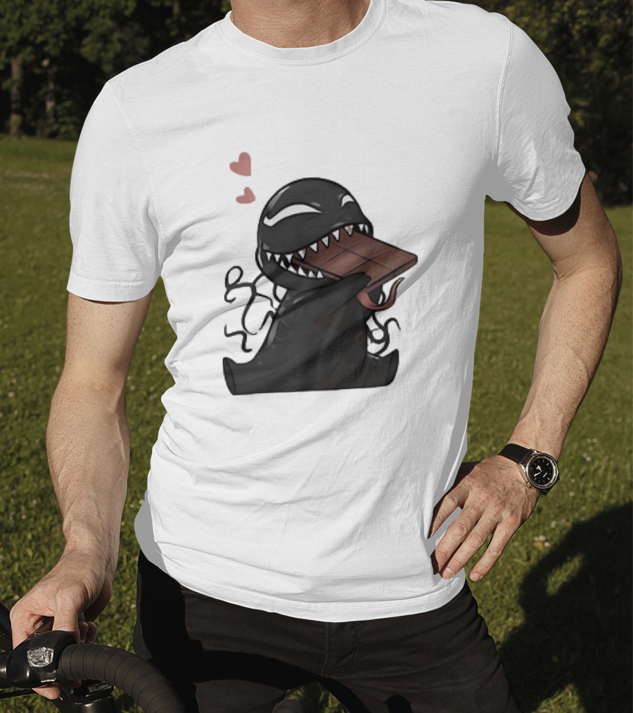 Venom Eating Chocolate Cartoon Meme With Hearts T-Shirt