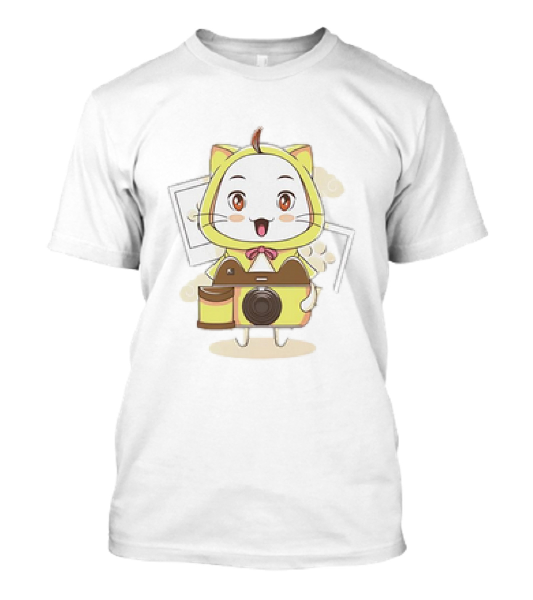 White Cat With Classic Camera Drawing T-Shirt