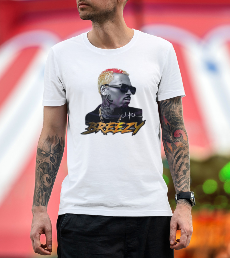 Breezy Chris Brown Signature Style with Sunglasses and Blonde Hair T-Shirt