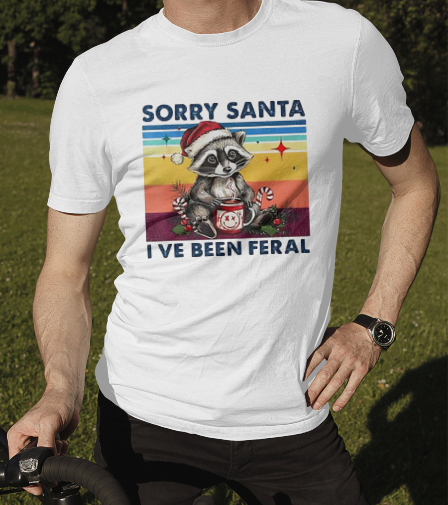 Sorry Santa I’ve Been Feral Raccoon Vintage Christmas Holiday T-Shirt