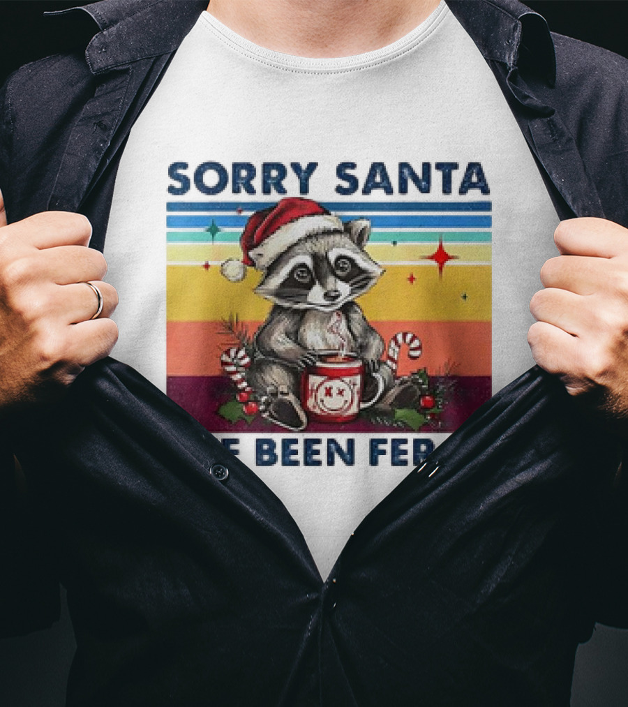 Sorry Santa I’ve Been Feral Raccoon Vintage Christmas Holiday T-Shirt