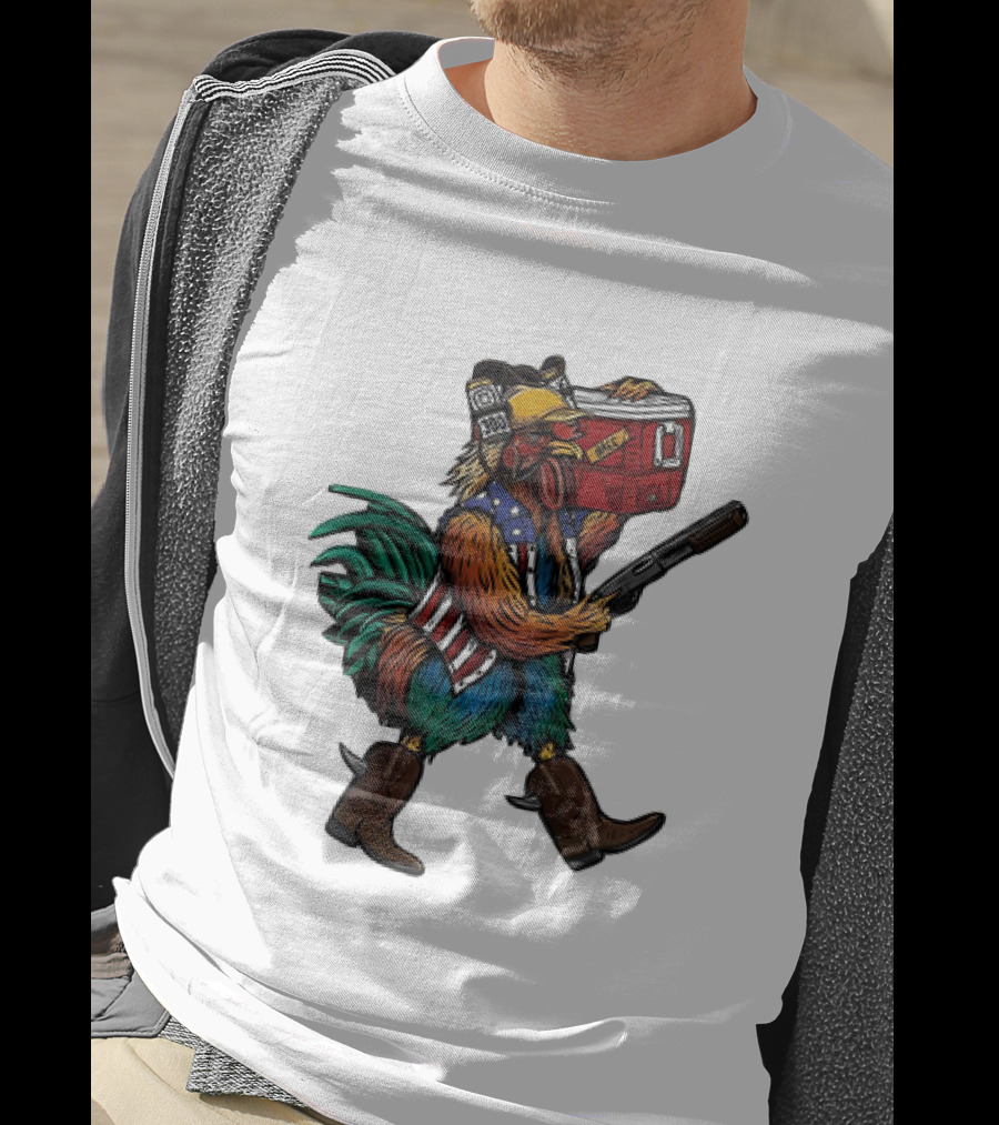 Merica Tacticock Chicken Patriotic Rooster With Beer Cooler And Shotgun T-Shirt