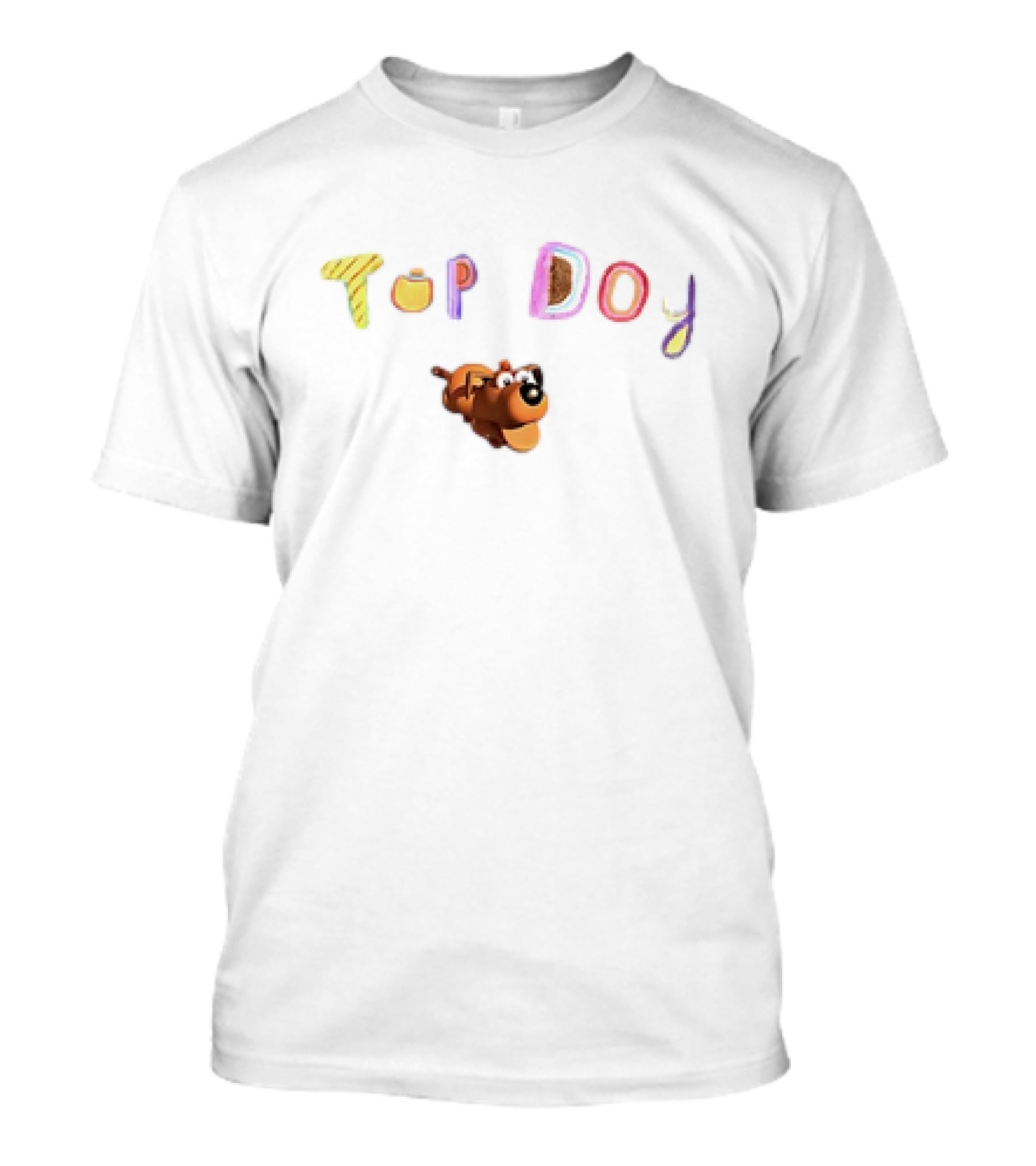 Top Dog Cartoon Character Playful Typography T-Shirt