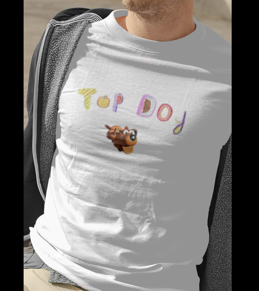 Top Dog Cartoon Character Playful Typography T-Shirt
