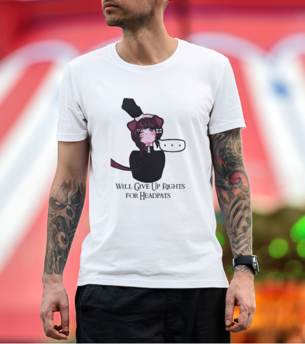 Premium T-Shirt: Will Give Up Rights for Headpats Anime Cat Ear Character with Blush and Speech Bubble T-Shirt Will Give Up Rights for Headpats Anime Cat Ear Character with Blush and Speech Bubble T-Shirt