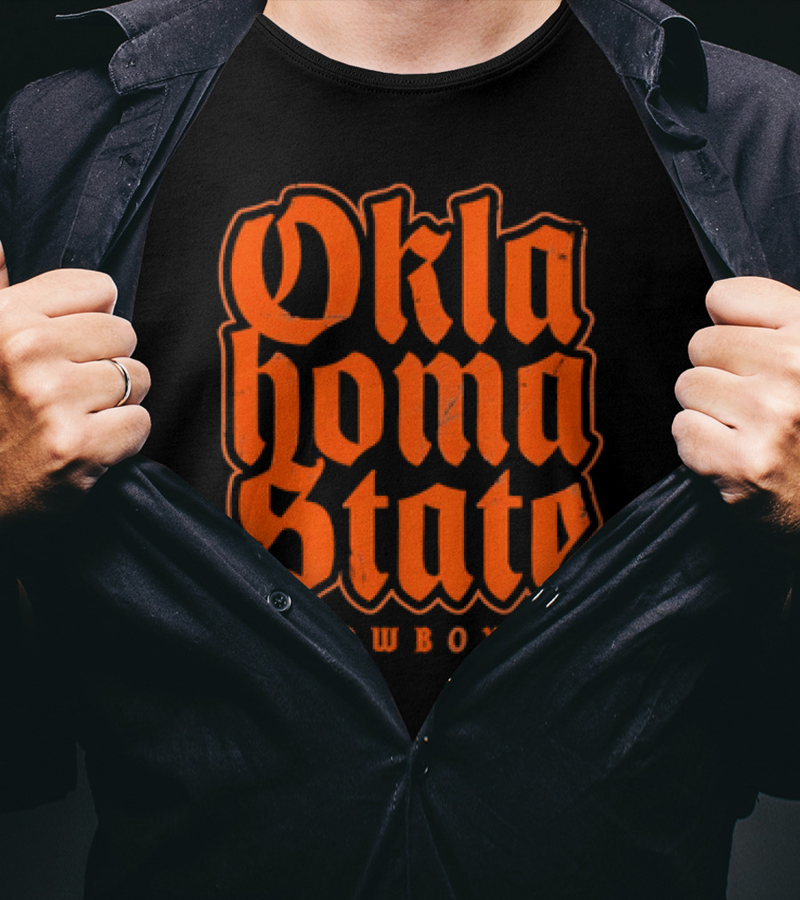 Oklahoma State Cowboys Retro Gothic Orange Text T-Shirt
