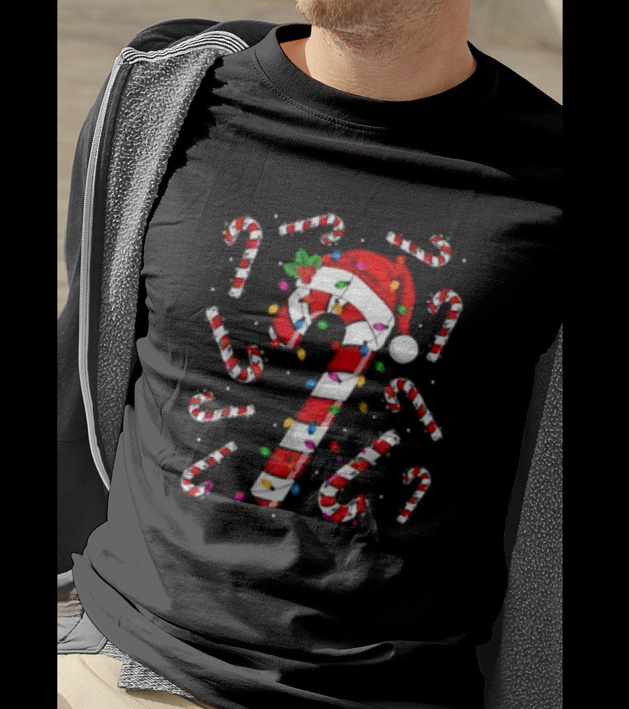 Santa Hat Red And White Candy Cane With Colorful Christmas Lights T-Shirt
