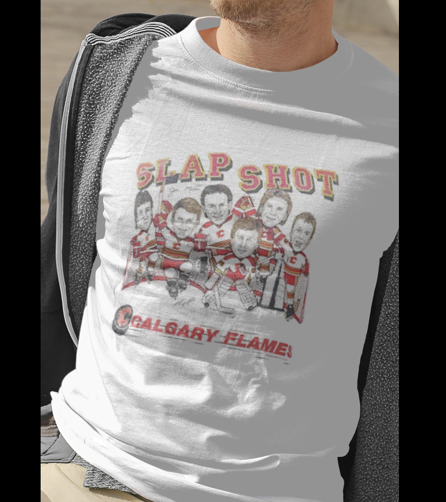 Calgary Flames NHL Hockey Team Slap Shot Caricature Vintage T-Shirt