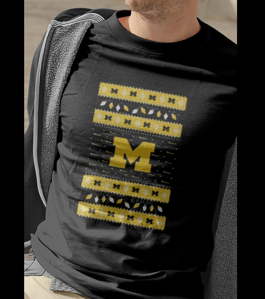 Michigan Wolverines Ugly Christmas Sweater Lights T-Shirt