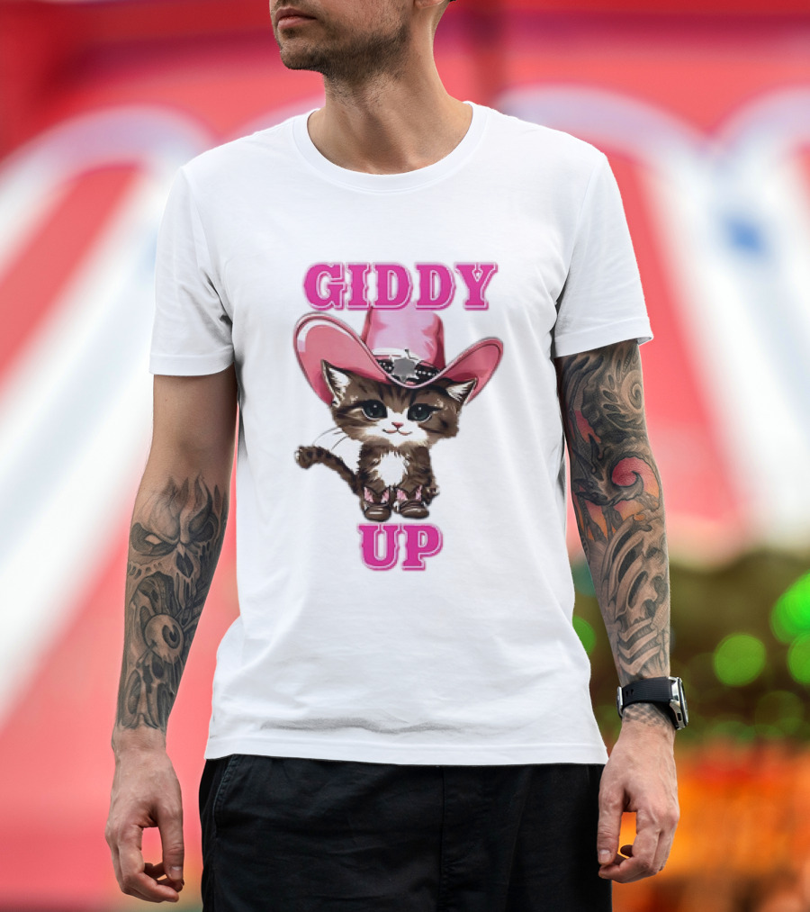 Giddy Up Cowboy Cat Pink Hat Kitten T-Shirt