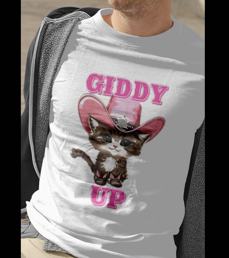 Giddy Up Cowboy Cat Pink Hat Kitten T-Shirt