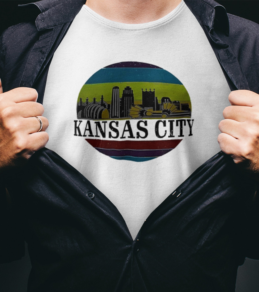 Kansas City Vintage Skyline Retro Stripes T-Shirt
