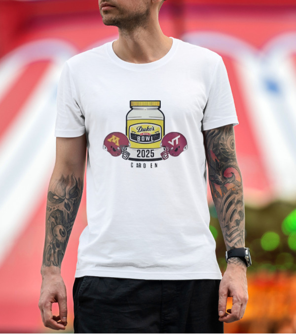 Premium T-Shirt: Minnesota Golden Gophers vs Virginia Tech Hokies 2025 Duke's Mayo Bowl Charlotte NC Football Helmets T-Shirt Minnesota Golden Gophers vs Virginia Tech Hokies 2025 Duke's Mayo Bowl Charlotte NC Football Helmets T-Shirt