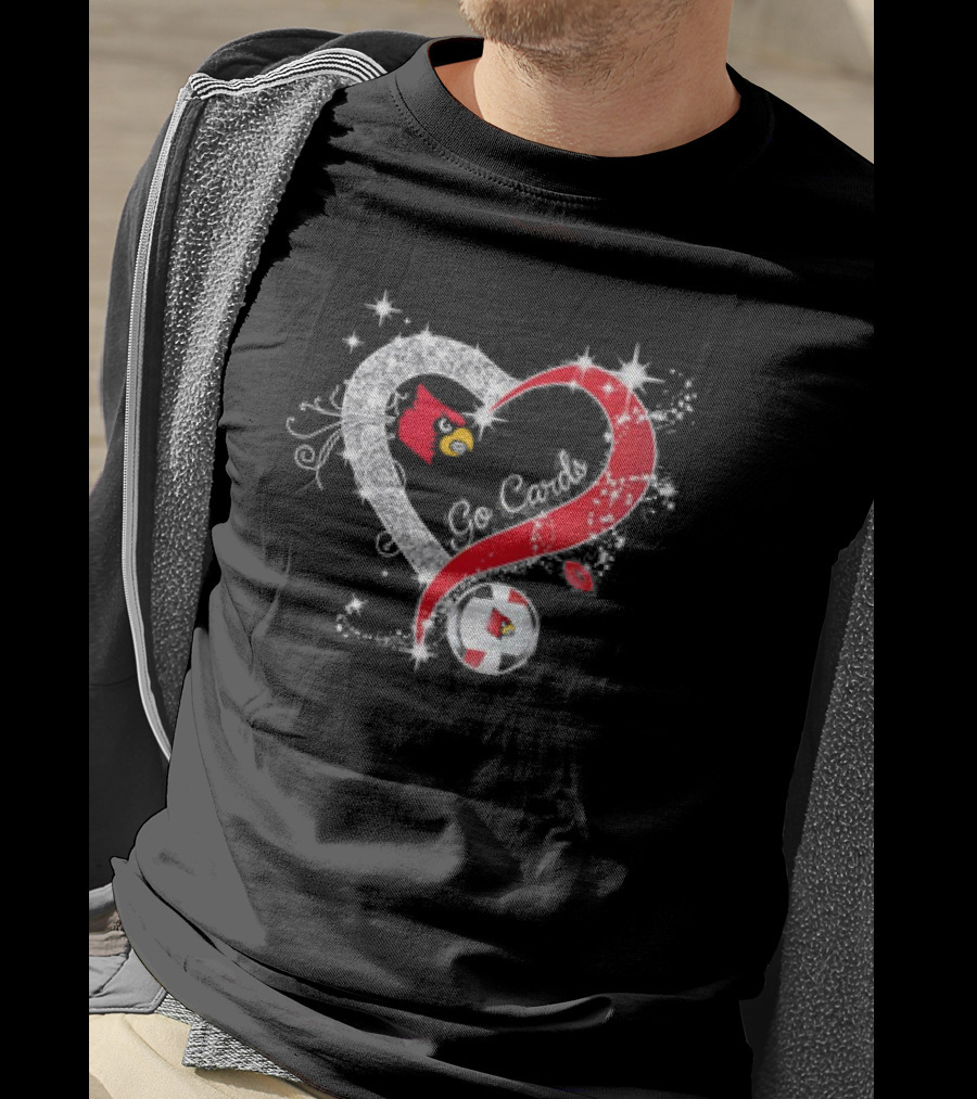 Louisville Cardinals Volleyball Heart Diamond Go Cards Sparkling Logo Soccer Ball T-Shirt