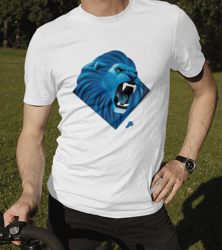 Detroit Lions Roaring Blue Lion Head Emblem T-Shirt