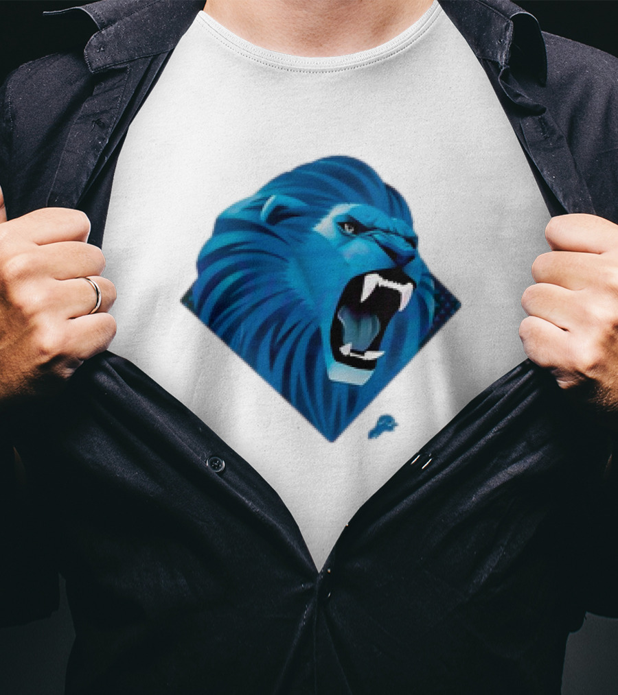 Detroit Lions Roaring Blue Lion Head Emblem T-Shirt