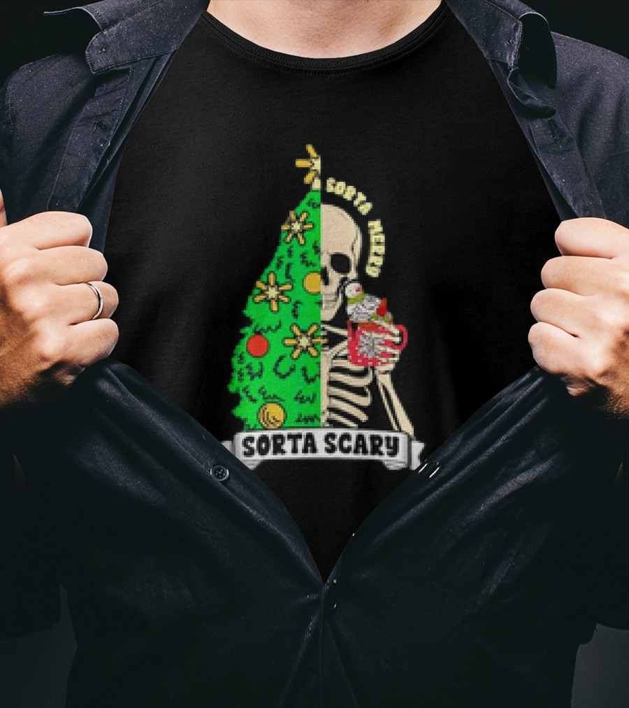 Sorta Merry Sorta Scary Christmas Skeleton Xmas Tree T-Shirt