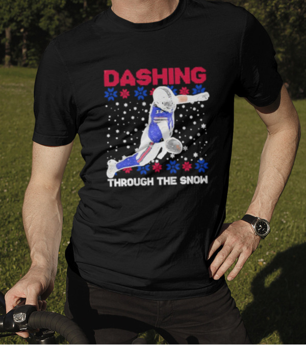 Josh Allen Buffalo Bills Dashing Through The Snow Holiday Football T-Shirt