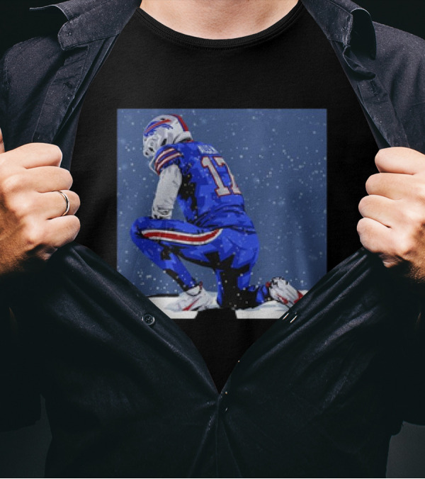 Josh Allen Buffalo Bills Legend Number 17 Snow Kneeling Player T-Shirt