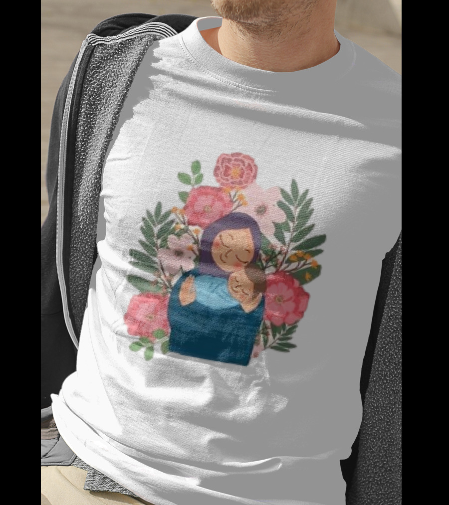 Mom And New Baby Boy Mother's Day Paint Floral Embrace T-Shirt