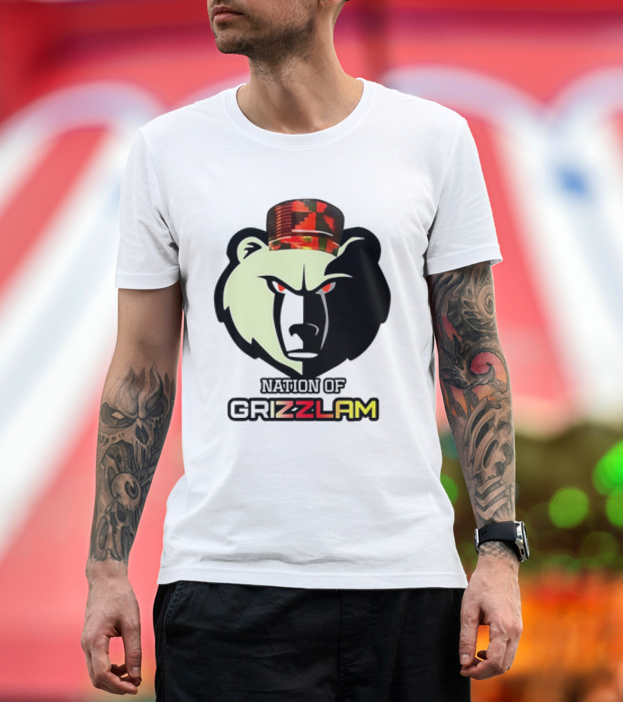 Nation of Grizzlam Bear Logo with Camo Hat T-Shirt