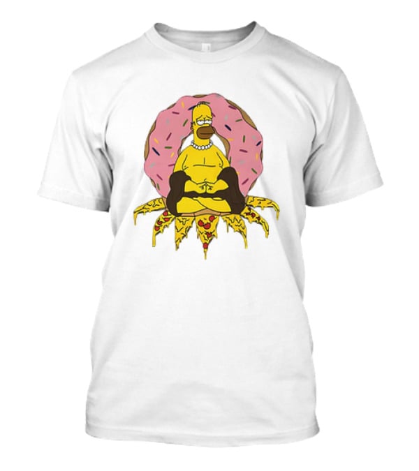 Homer Simpson Buddha Namaste With Donut And Pizza Lotus From The Simpsons T-Shirt