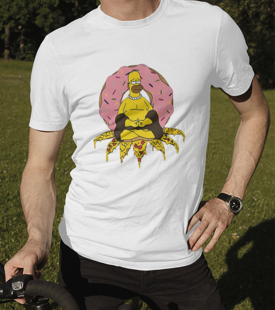 Homer Simpson Buddha Namaste With Donut And Pizza Lotus From The Simpsons T-Shirt