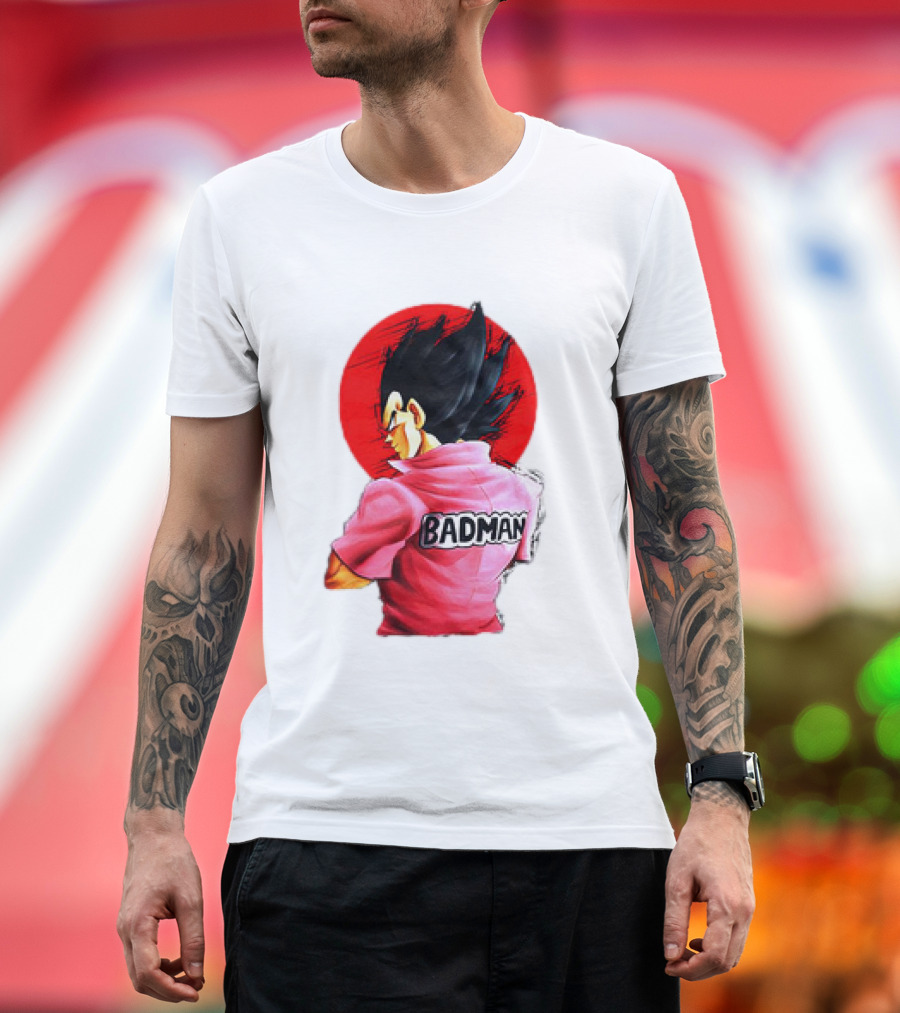 Vegeta Badman Pink Shirt Dragon Ball Style Red Circle Background T-Shirt