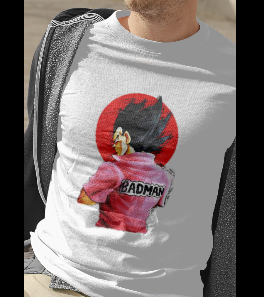 Vegeta Badman Pink Shirt Dragon Ball Style Red Circle Background T-Shirt
