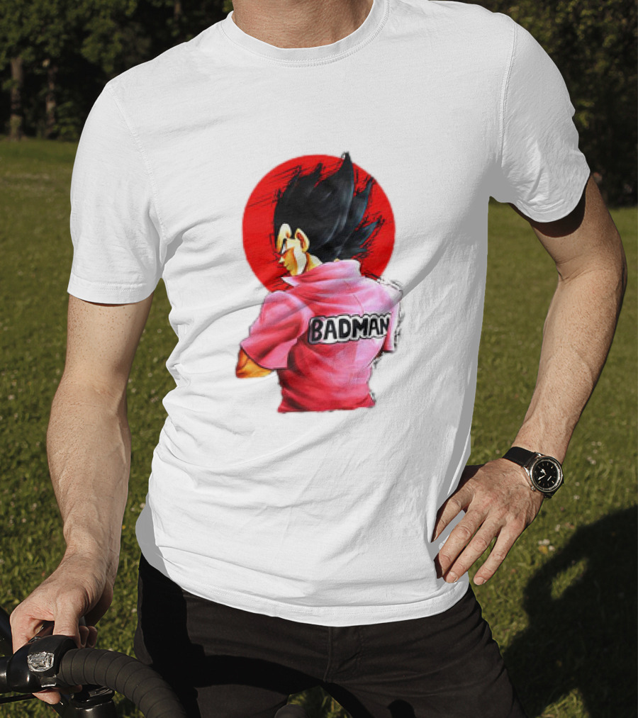 Vegeta Badman Pink Shirt Dragon Ball Style Red Circle Background T-Shirt