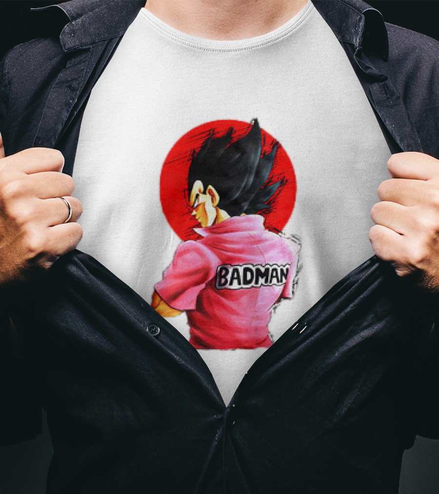 Vegeta Badman Pink Shirt Dragon Ball Style Red Circle Background T-Shirt