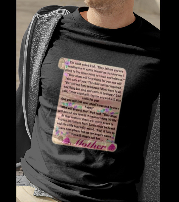 Mother's Day Poem Scroll With Angel And God Dialogue Featuring Mother's Love And Protection T-Shirt