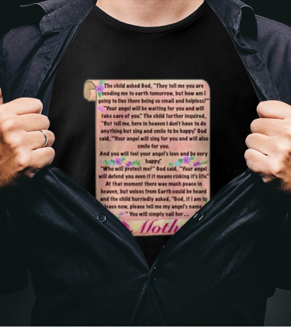 Mother's Day Poem Scroll With Angel And God Dialogue Featuring Mother's Love And Protection T-Shirt