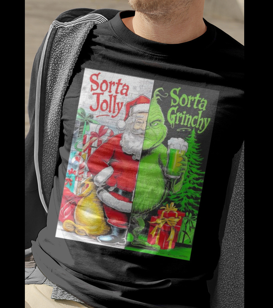 Sorta Jolly Sorta Grinchy Santa Claus Grinch Christmas Gifts T-Shirt